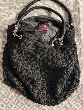 The Sak Black Crochet Tote with Rope Handles